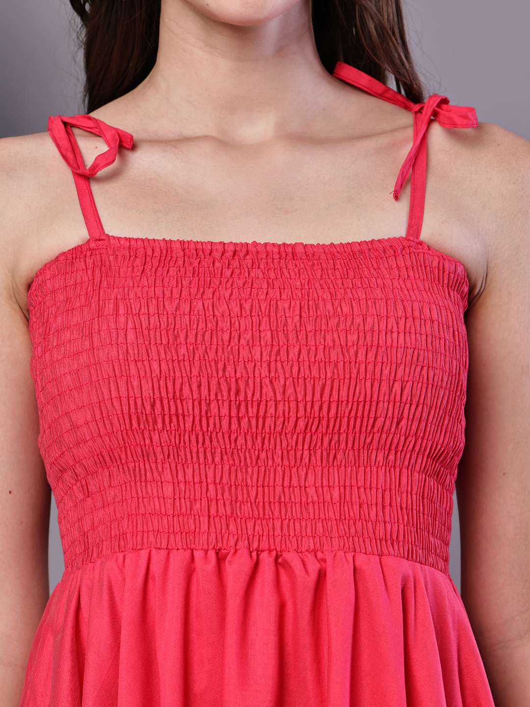 Women's Solid Red Cotton Handkerchief Hem Midi Dress Midi Dresses - Image 5