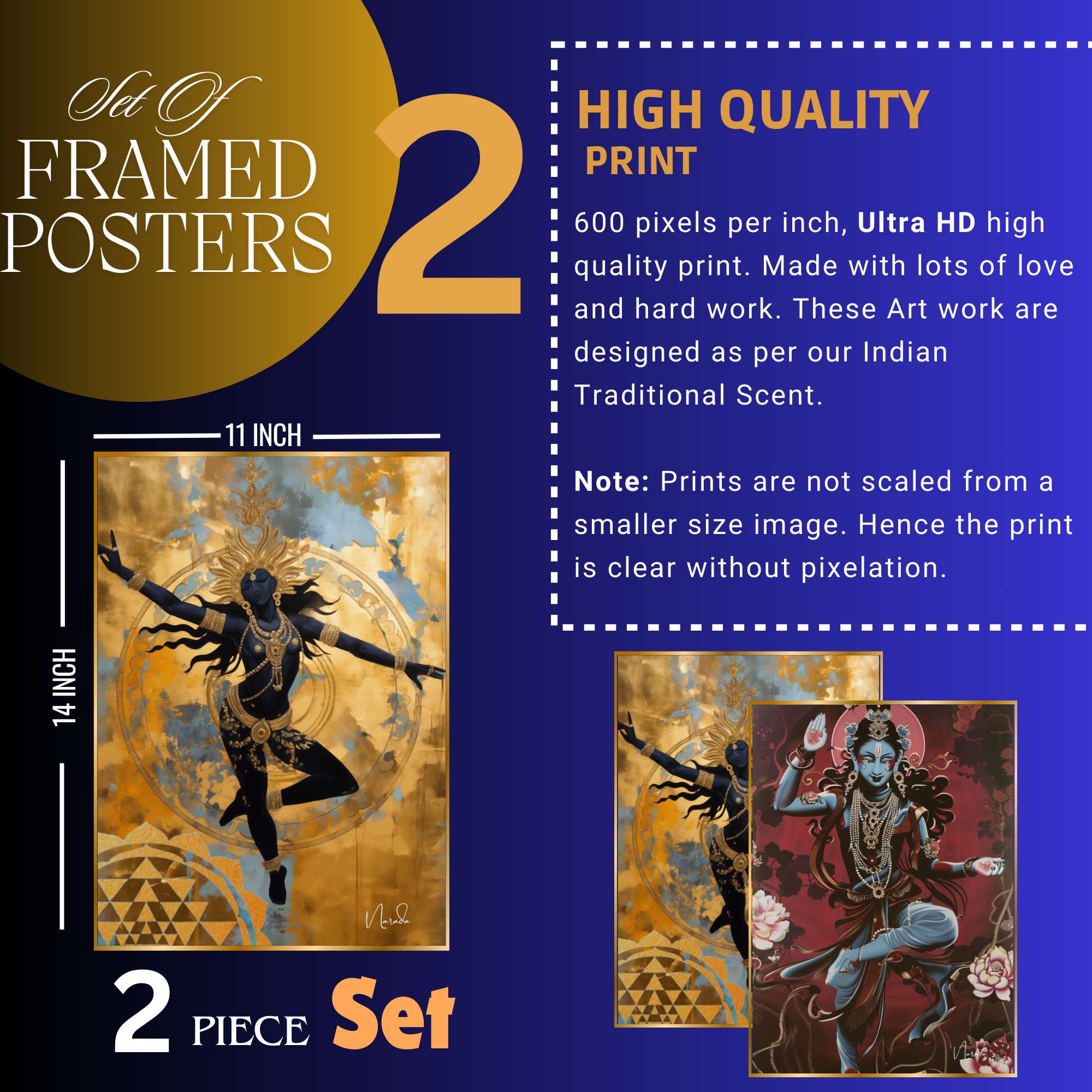 Set of Two Wall Paintings for Wall Dacoration Golden Framed Wall Paintings for Living Room & Bedroom Wall Art for Home Decoration & Office Wall Décor (14x11 inch CH-GD2-1) - Image 2